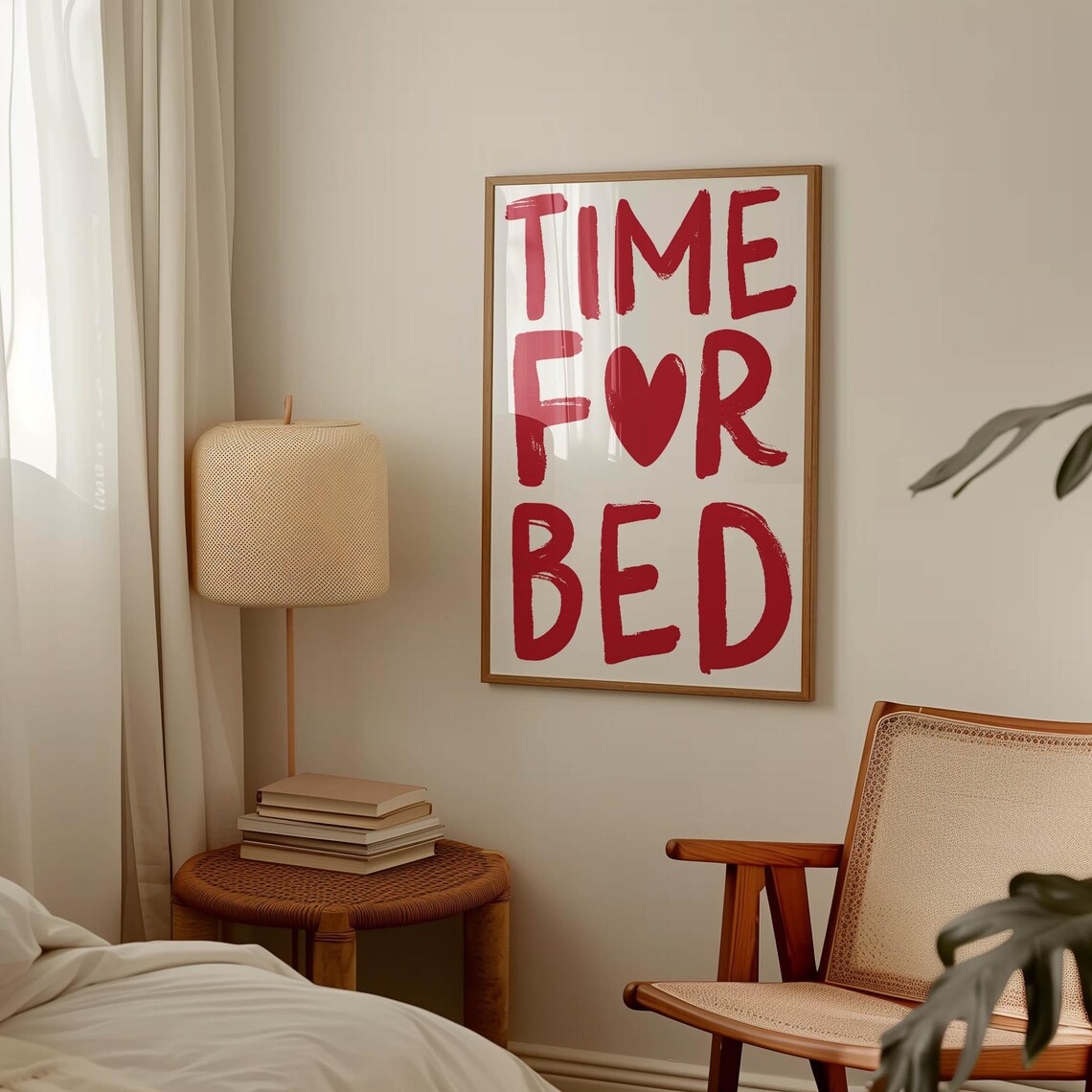 Time For Bed Red Brush Letter Poster Sweet Kids Bedtime Reminder - Image 3