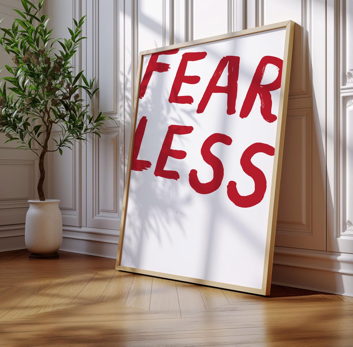 Fear Less Bold Red Brush Lettering Motivational Minimalist Poster - Image 2