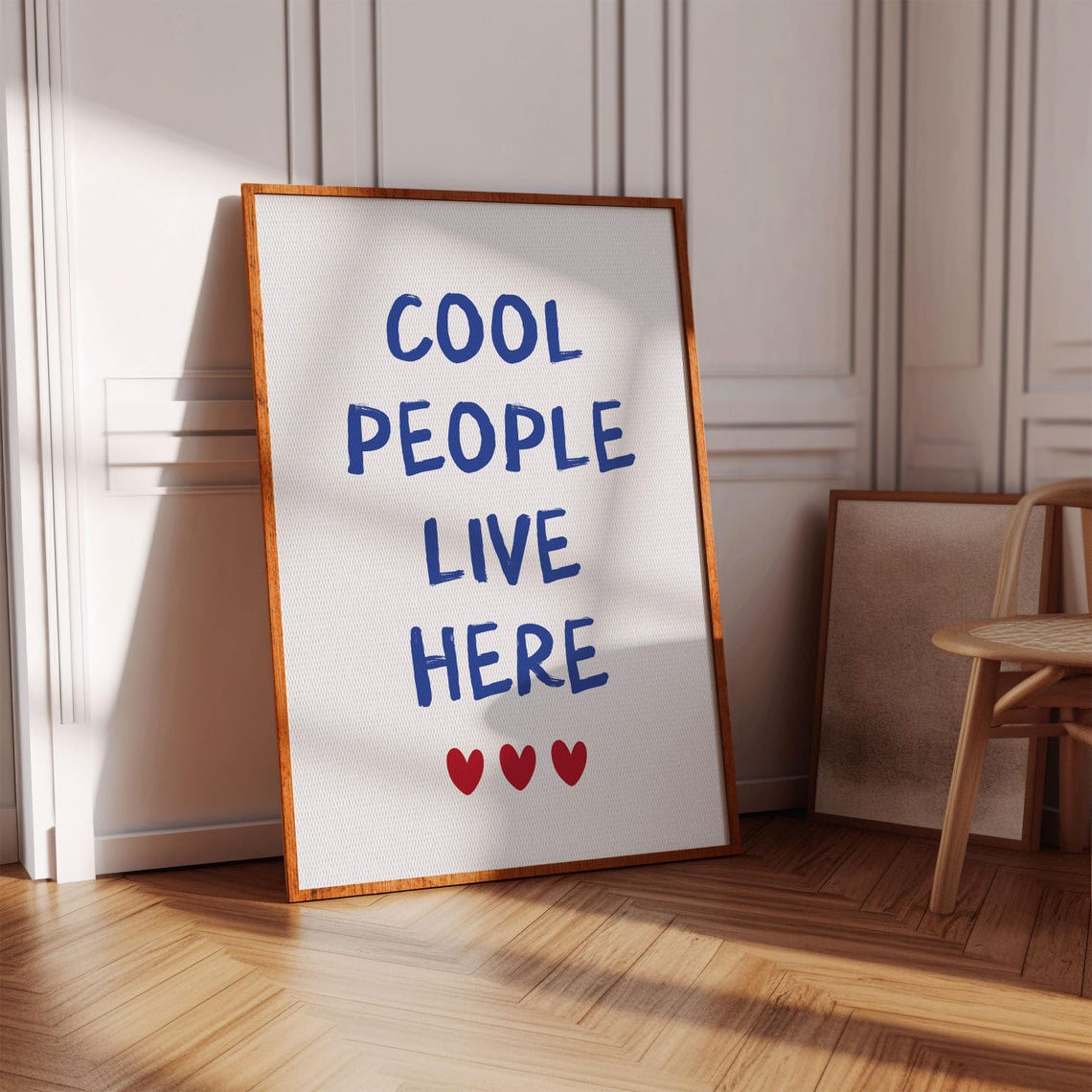 Cool People Live Here Blue Hand Lettered Entryway Quote Poster