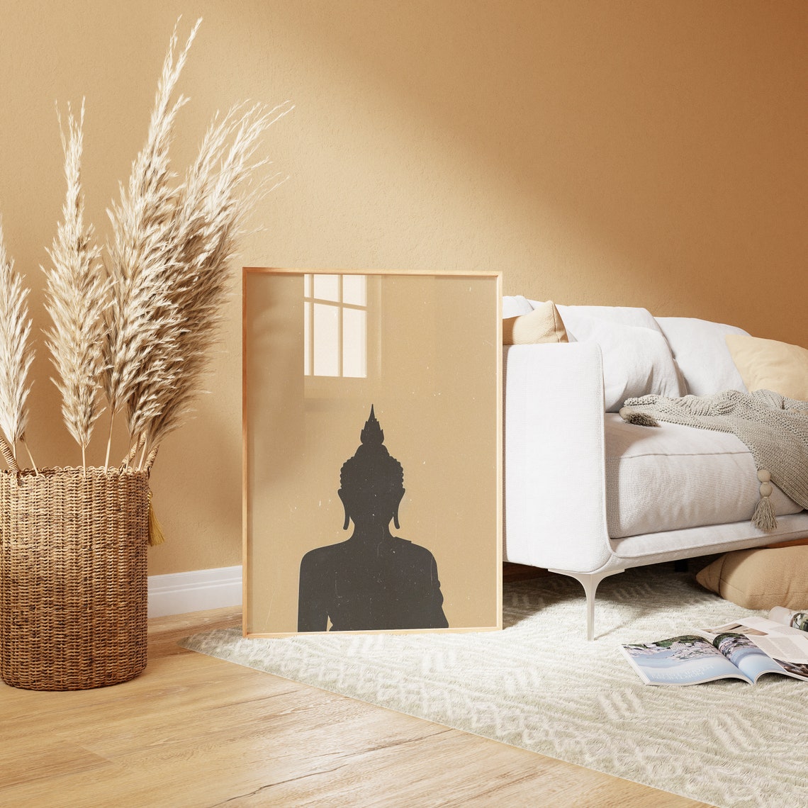 Buddha Silhouette Minimalist Zen Meditation Neutral Beige Wall Poster - Image 3