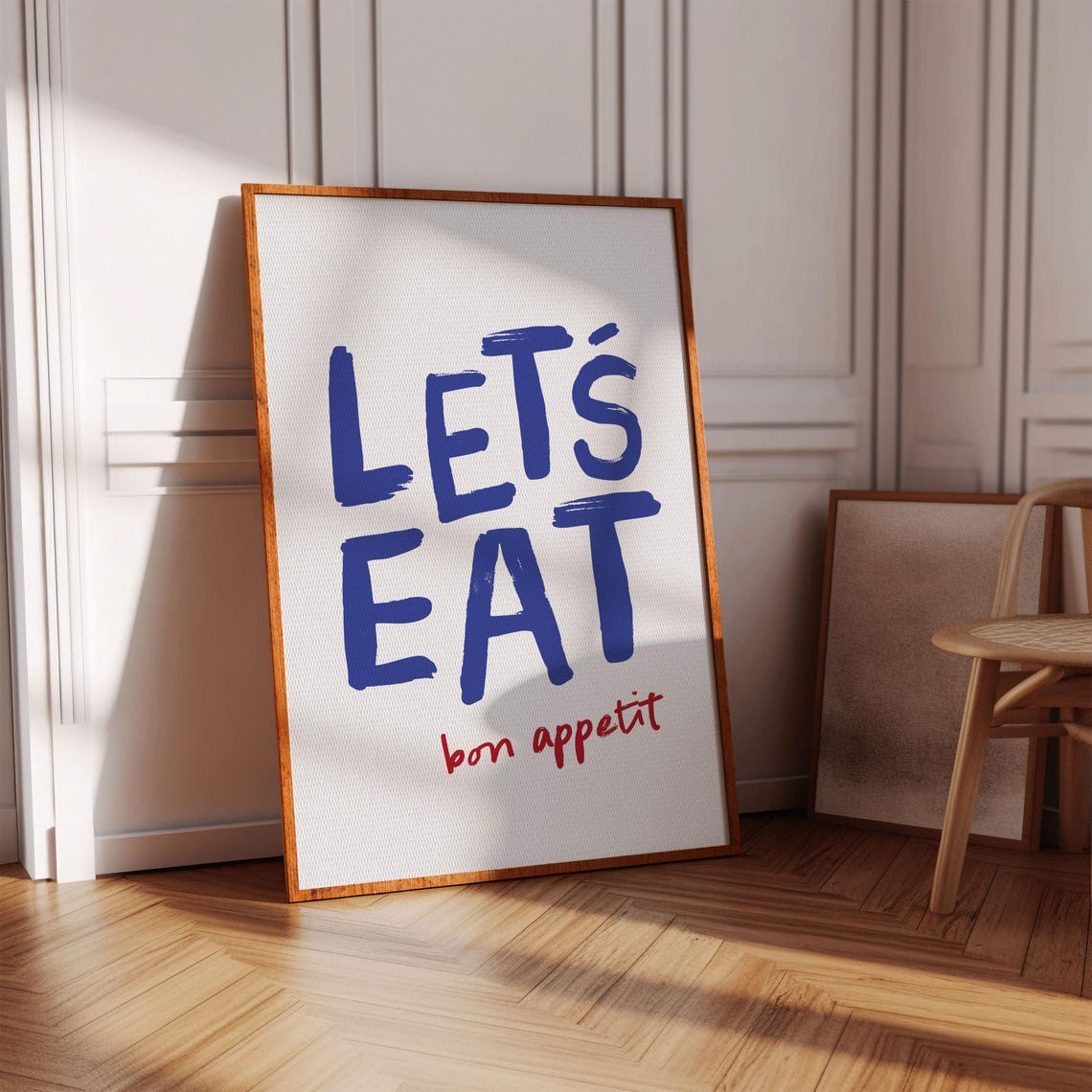 Lets Eat Bon Appetit Blue Kitchen Poster French Bistro Style Art