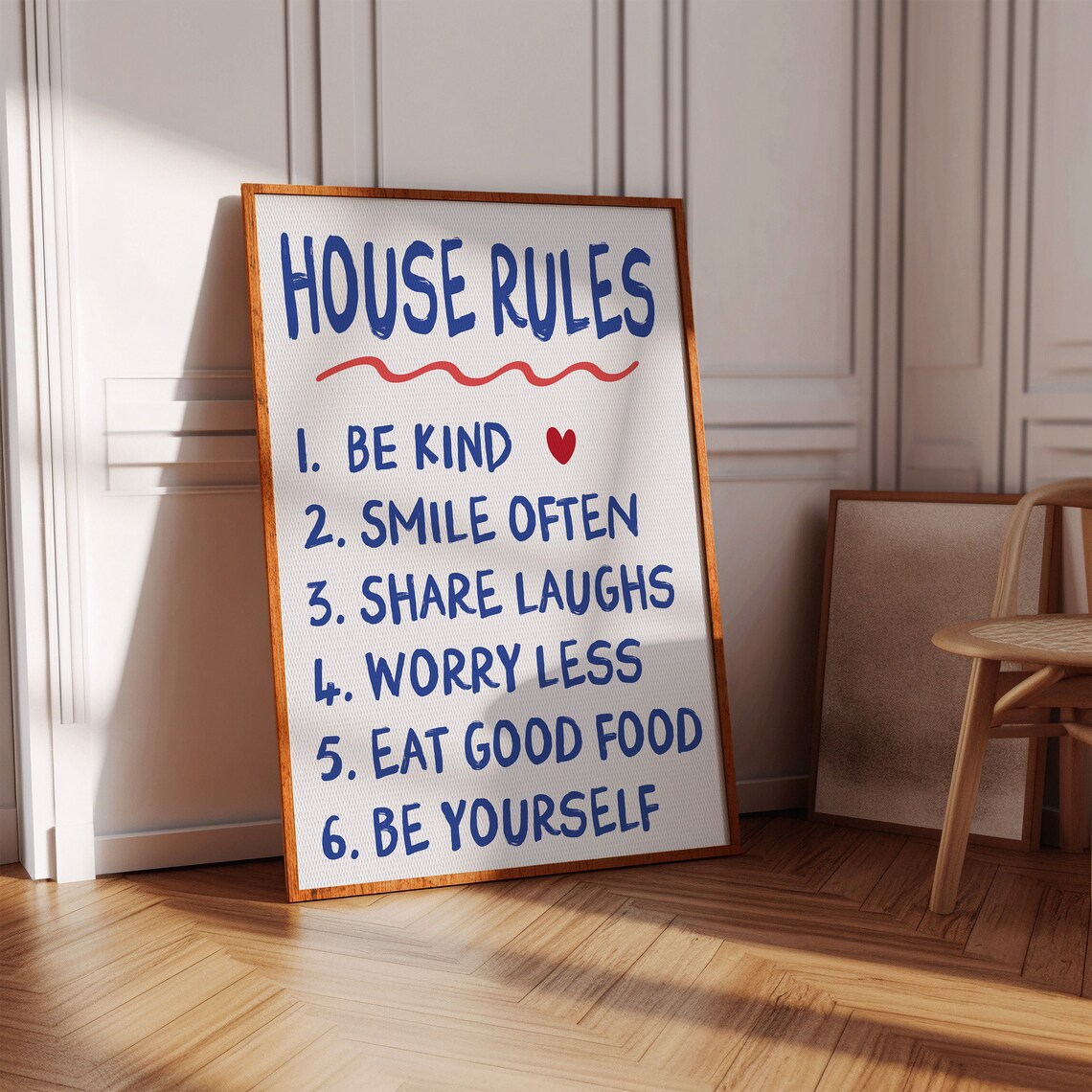 House Rules Be Kind Smile Often Blue Lettering Family Values Poster