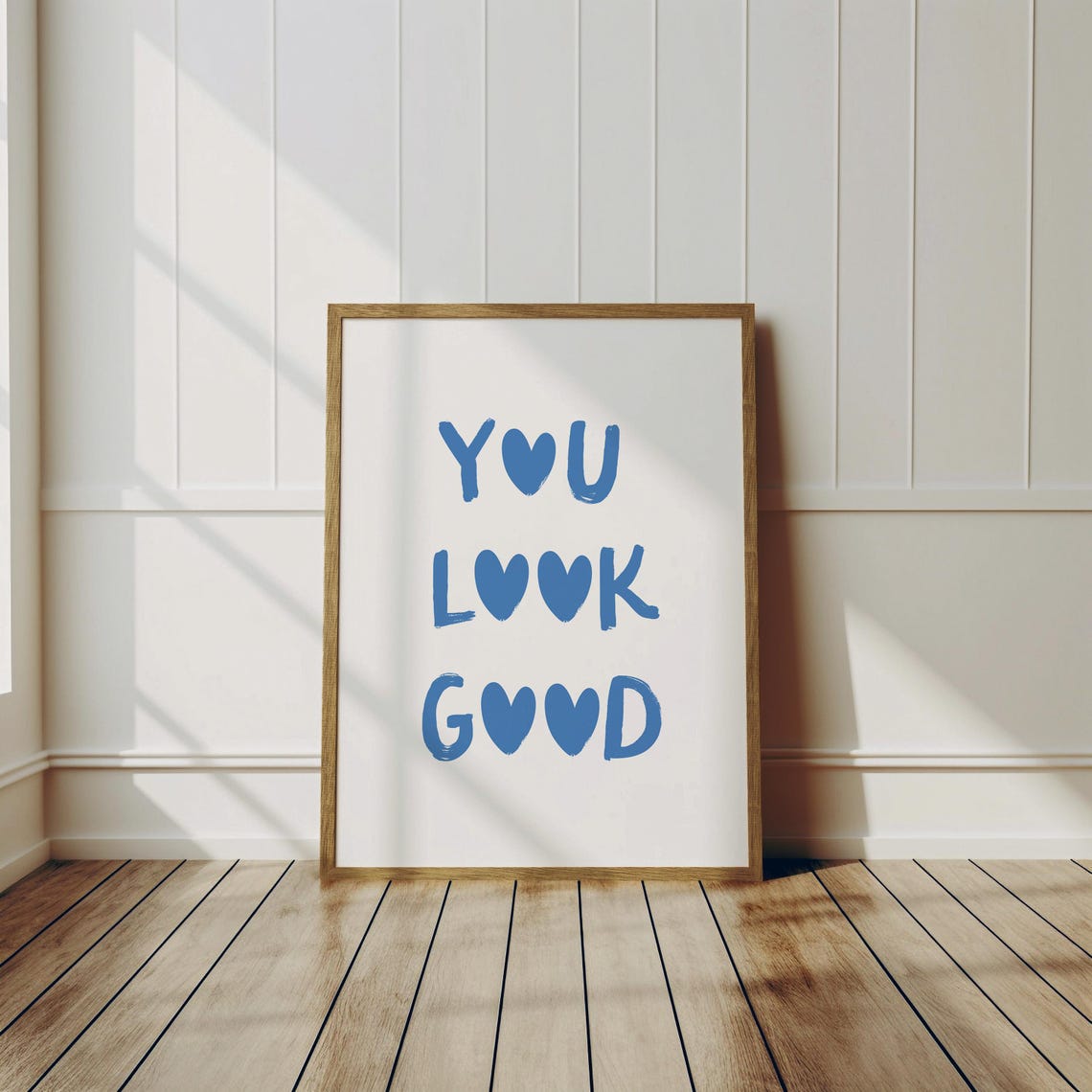 You Look Good Blue Hearts Bathroom Confidence Quote Wall Art