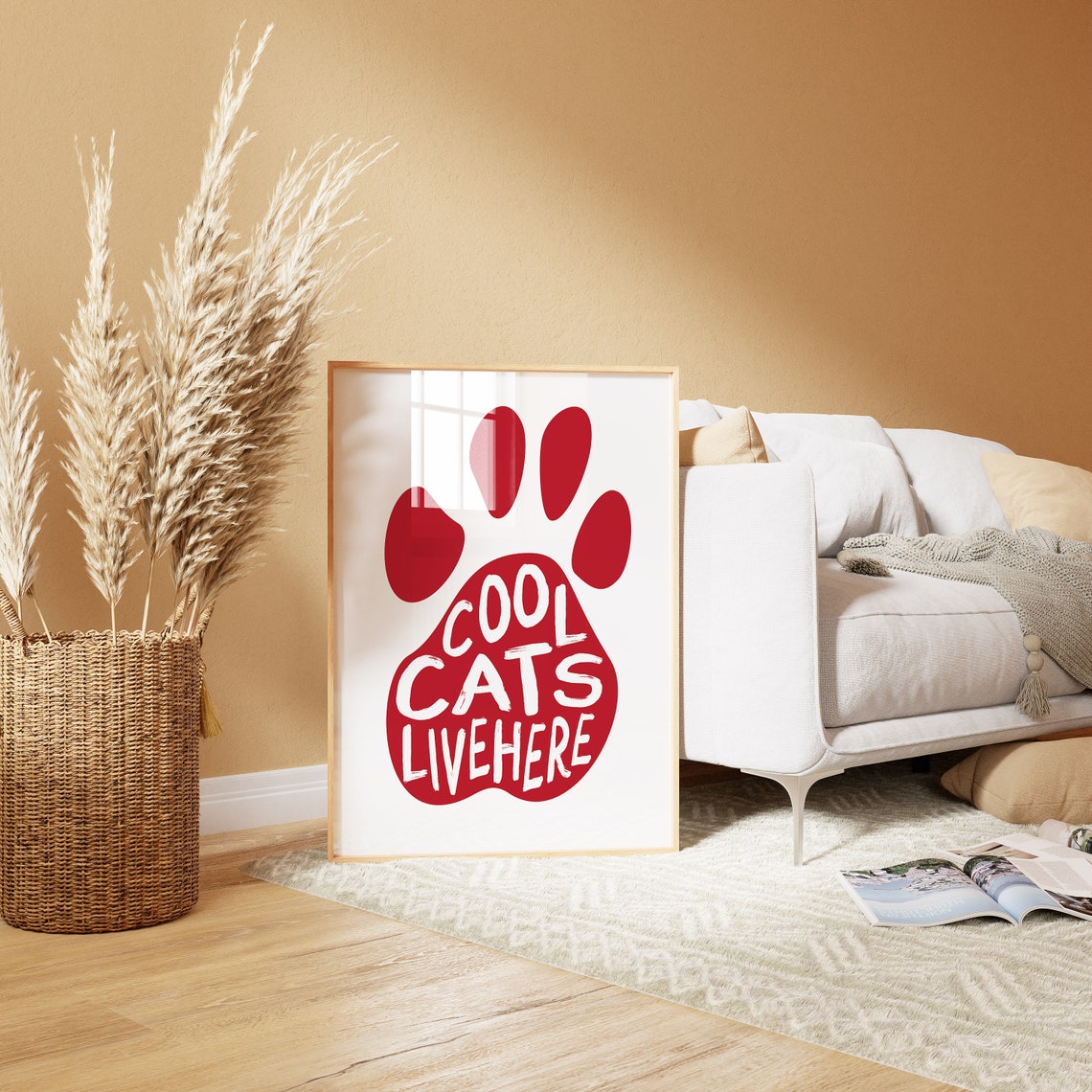 Cool Cats Live Here Red Pawprint Funny Cat Lover Wall Poster - Image 3