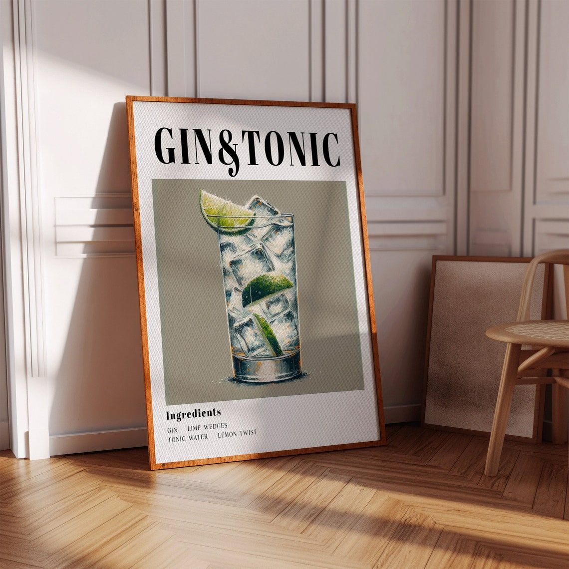 Gin And Tonic Cocktail Recipe Illustrated Lime Bar Wall Poster