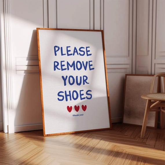 Please Remove Your Shoes Sign, Minimal Retro Art Print
