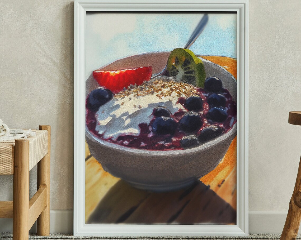 Açaí Berry Bowl Watercolor Painting Breakfast Kitchen Wall Poster