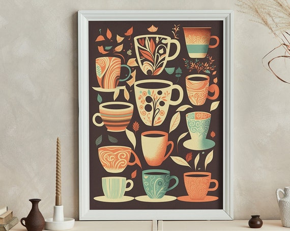 Coffee Cups Minimalist Modern Print Artwork Print At Home Wall Art Wall Art Print Instant Art