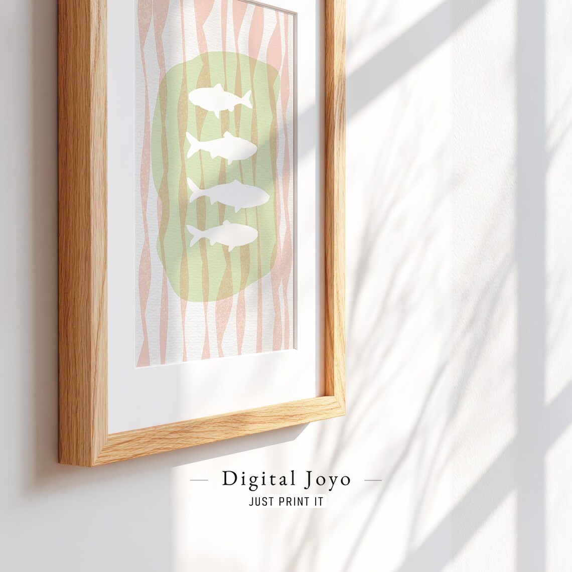 Minimalist Fish Silhouettes On Peach Green Waves
