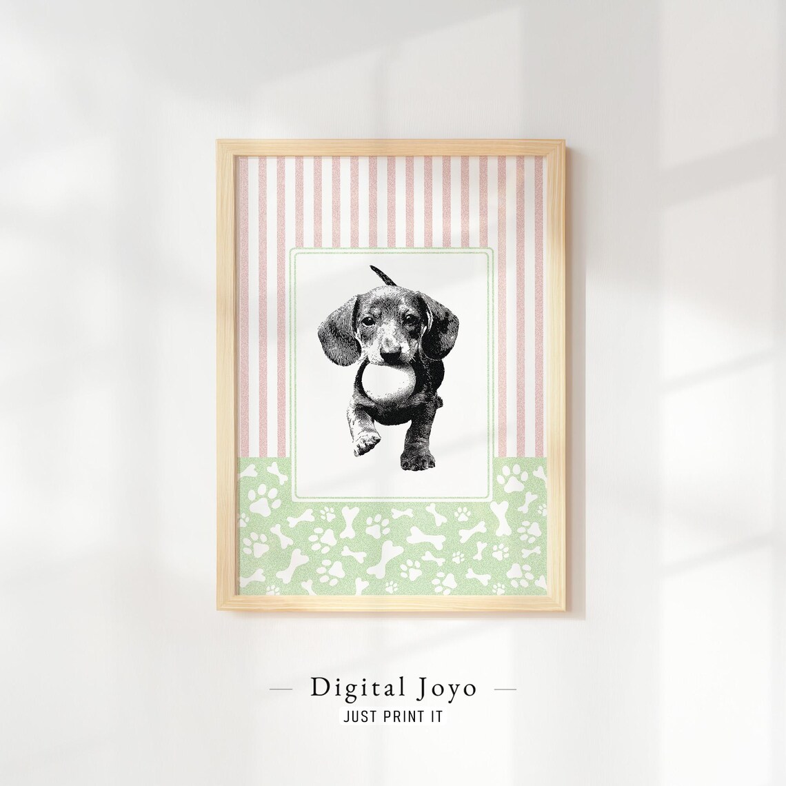 Whimsical Dachshund Puppy Running With Ball Sketch Nursery Wall Art