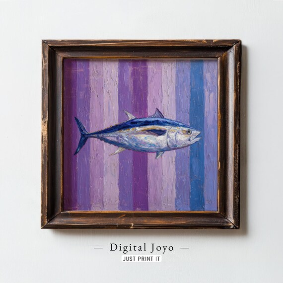 Amberjack Fish Impasto Painting Purple Stripes Ocean Art Poster