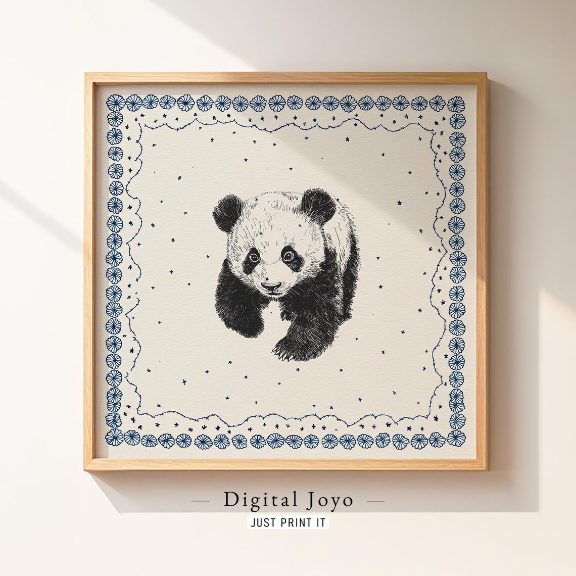 Playful Panda Sketch With Navy Stars Instant