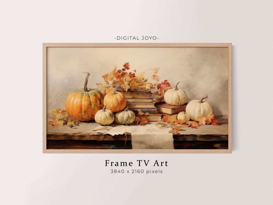 Pumpkin Harvest Still Life Old Books Autumn Leaves Rustic Art Print