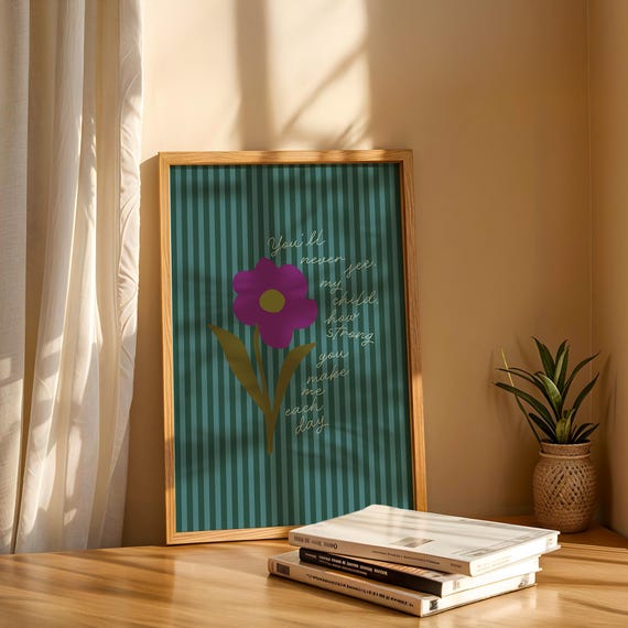 Deep Teal Stripe Floral Print Child Quote Nursery Wall Art