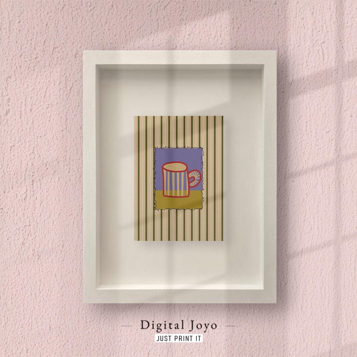 Striped Mug Print Modern Coffee Cup Illustration Cozy Kitchen Art
