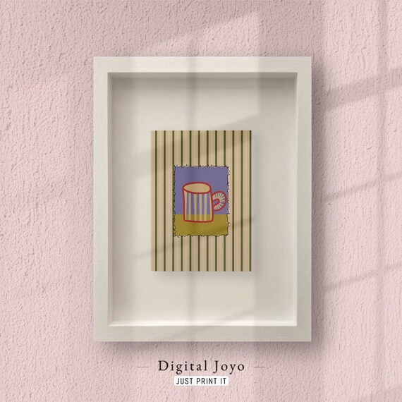 Striped Mug Coffee Cup Collage Art Print Modern Kitchen Decor