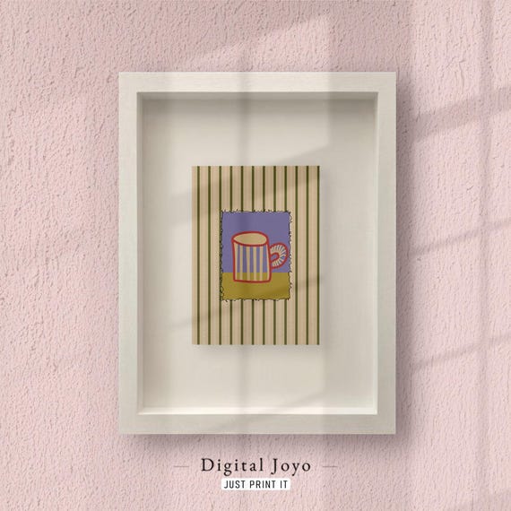 Striped Mug Print Modern Coffee Cup Illustration Cozy Kitchen Art