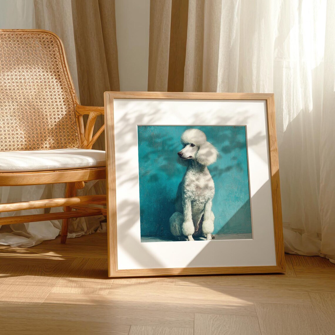 White Poodle Portrait On Teal Painterly Dog Art Modern Elegant Poster