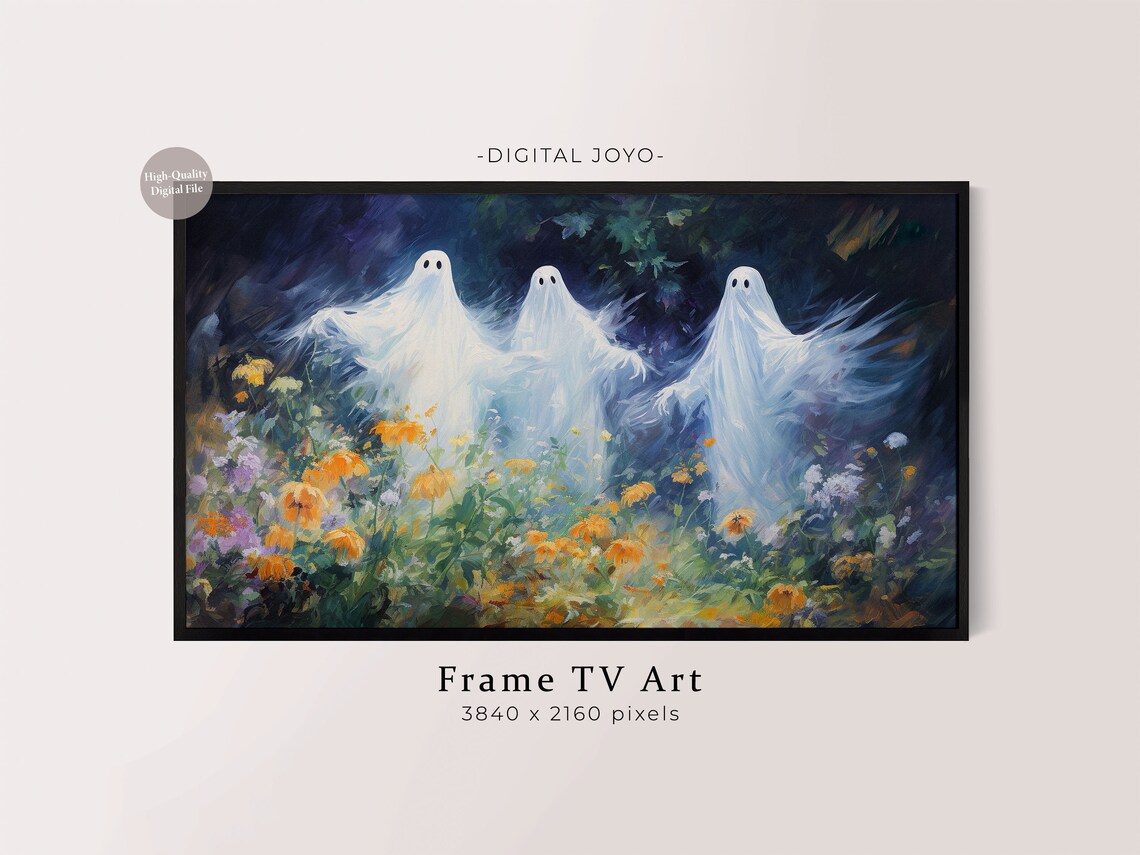 Ghosts Over Wildflower Meadow Night Halloween Frame TV Art Poster