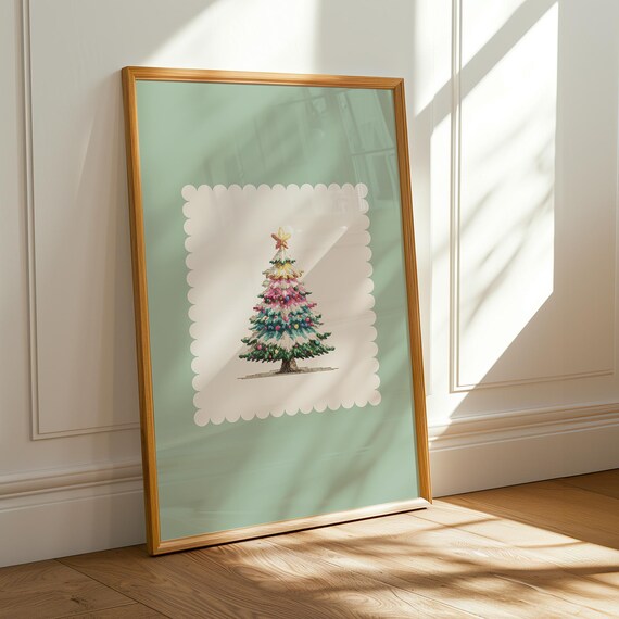 Pastel Mint Christmas Tree Poster Cute Holiday Wall Art