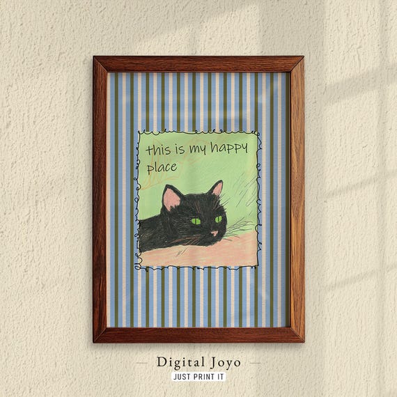 Happy Place Cat Art Print Cozy Feline Illustration