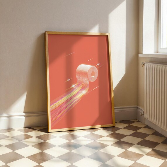 Tangerine Orange Toilet Paper Speed Roll Retro Bathroom Poster