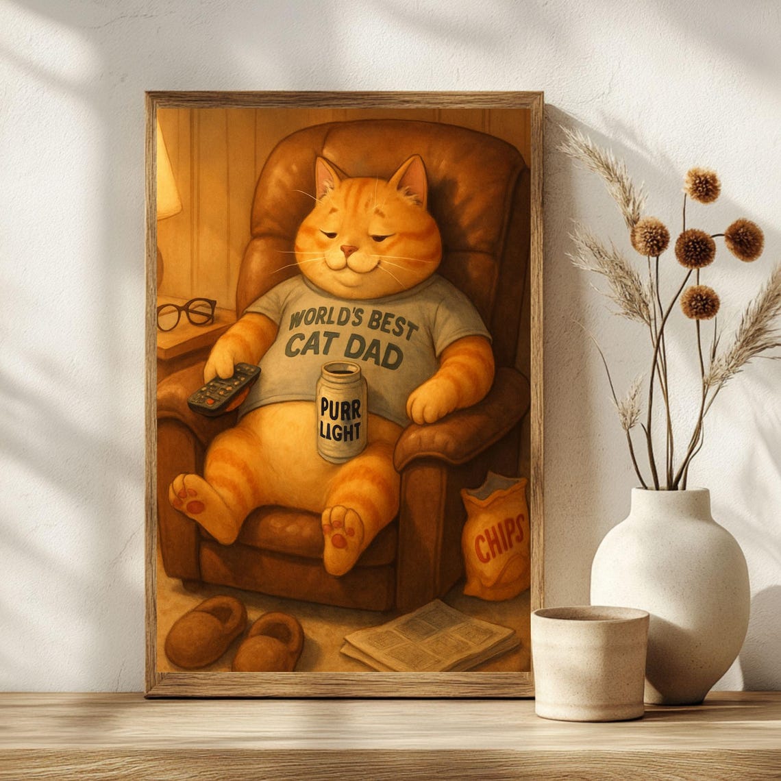 Funny Cat Dad Poster Humor Art Print Lover Gift Playful Home Decor Joke Wall Unique