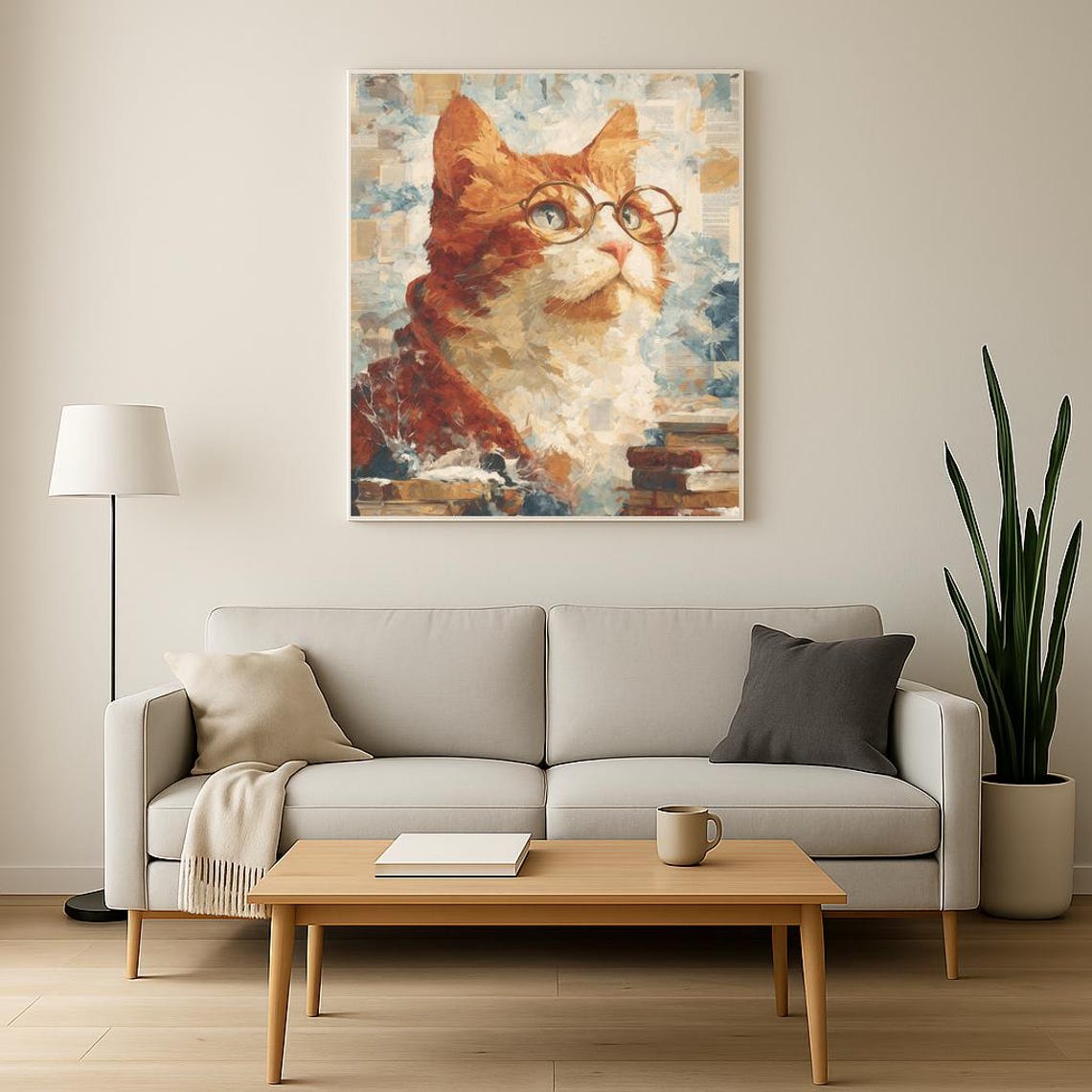 Ginger Cat Wearing Round Glasses Clever Scholar Book Lovers Poster - Image 2