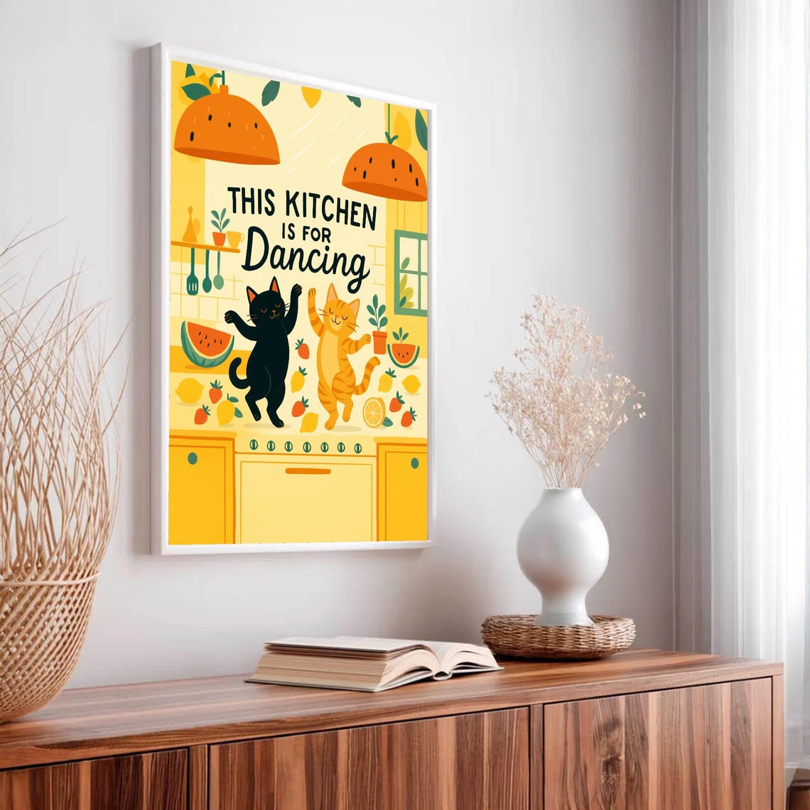 This Kitchen Is For Dancing Cats Funny Sunny Fruit Wall Poster - Image 3