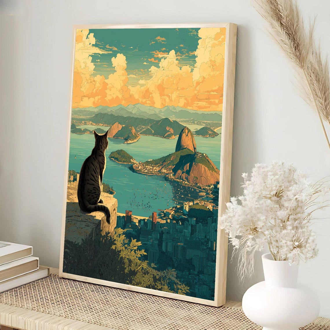 Guanabara Bay Rio De Janeiro Sugarloaf Cat Viewpoint Art Poster - Image 2