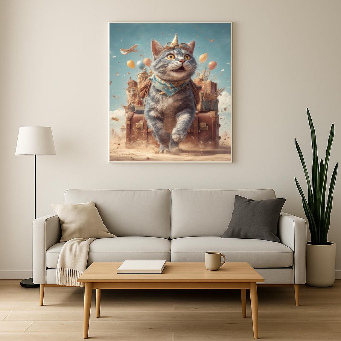 Whimsical Travel Cat Aviator Goggles Party Balloons Adventure Poster - Image 3