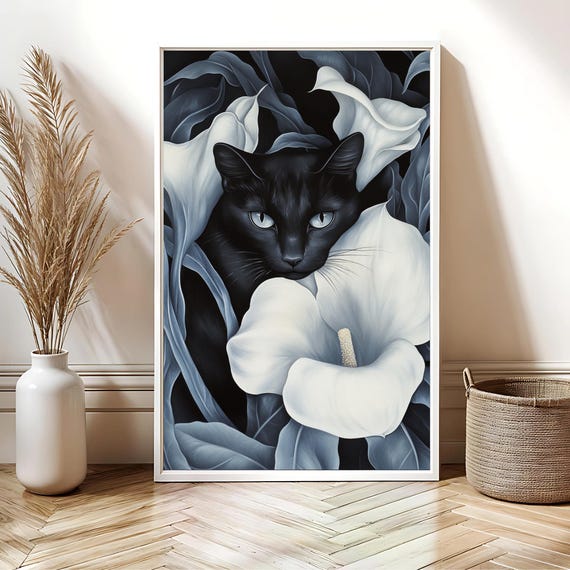 Georgia Okeeffe Flowers Cat Poster, Minimalist