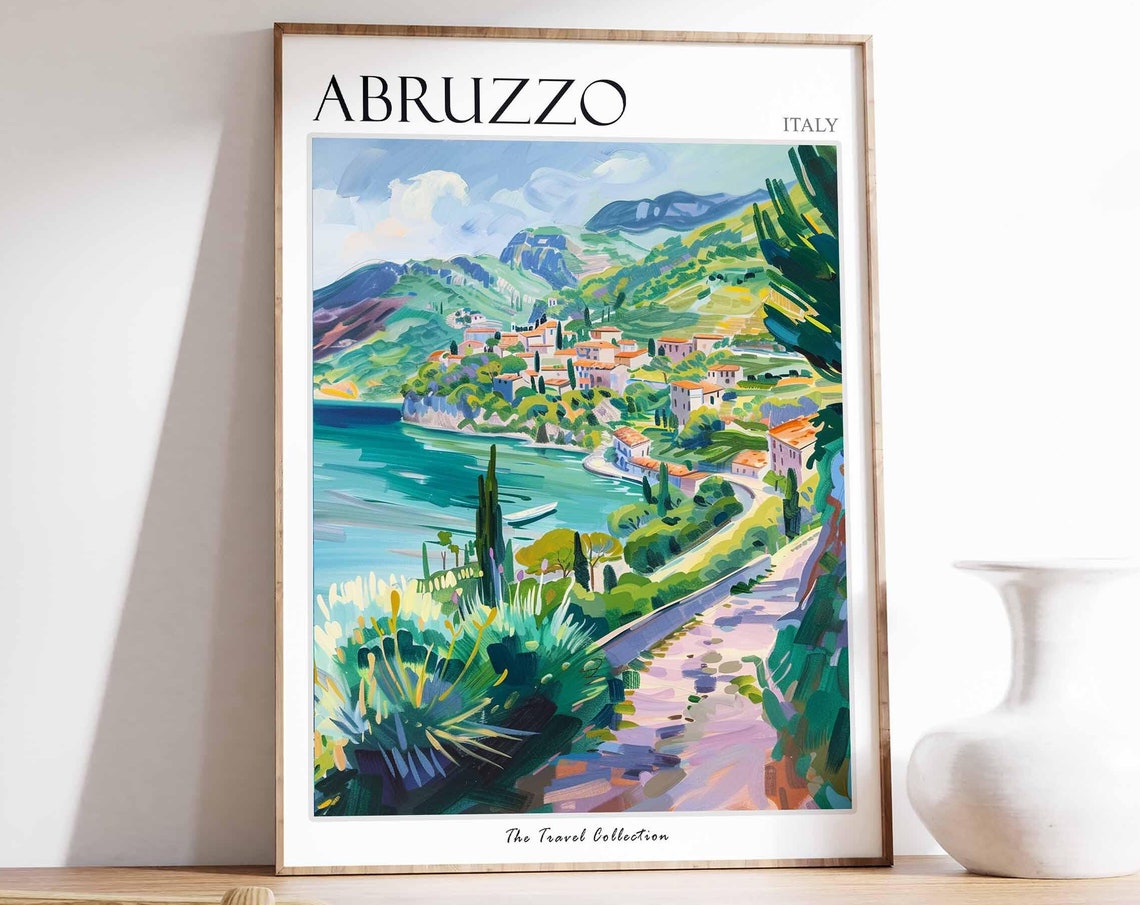 Abruzzo Italy Seaside Cove Path Cypress Trees Scenic Travel Poster