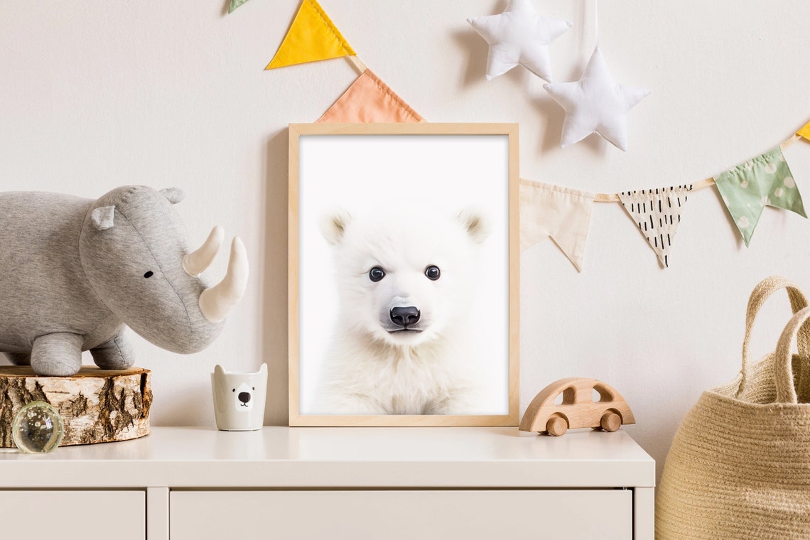 Baby Polar Bear Nursery Portrait Cute Fluffy White Cub Art Print - Image 2