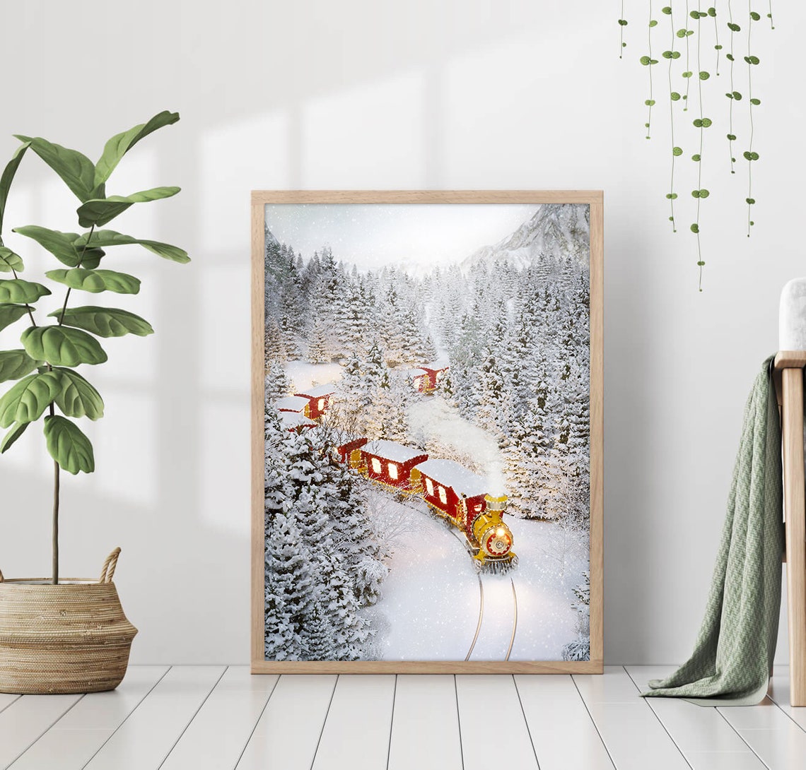 Vintage Christmas Steam Train Snowy Winter Mountain Forest Poster - Image 2