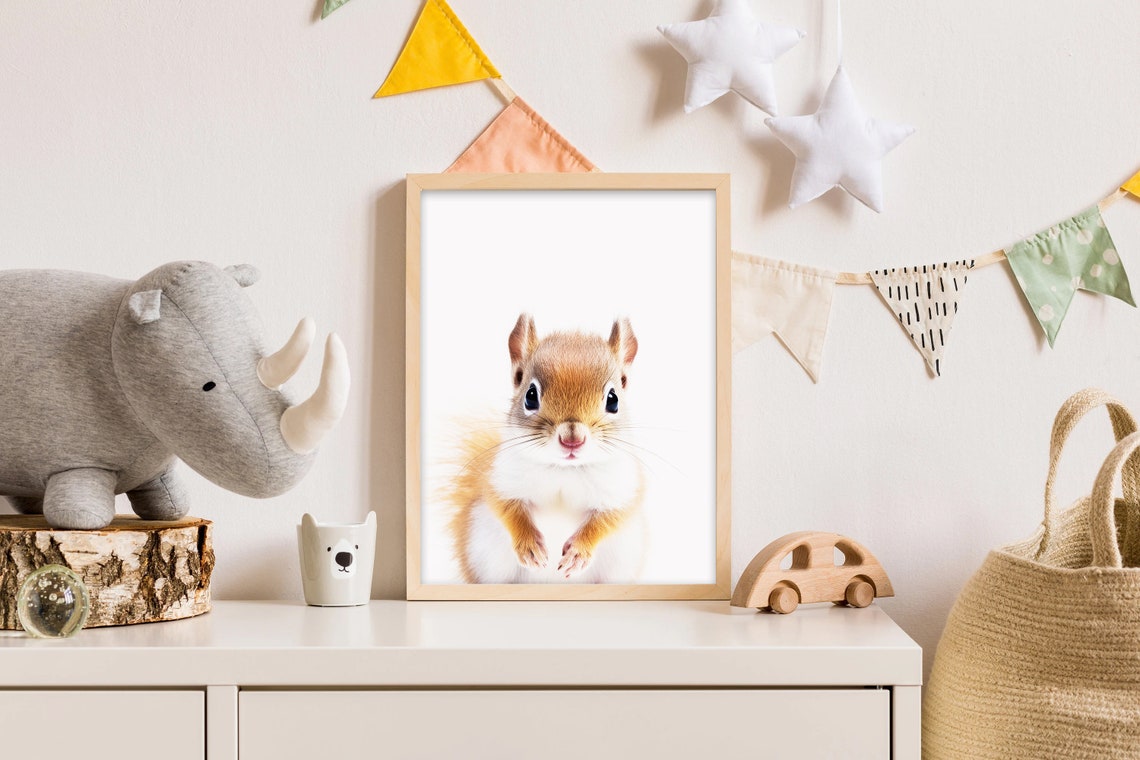 Baby Squirrel Nursery Portrait Cute Red Kit Minimalist Print - Image 2