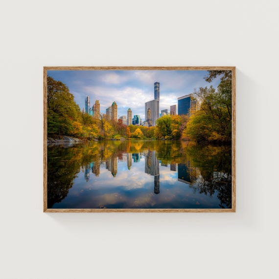 Central Park Autumn Print Manhattan Skyline Reflection Photography