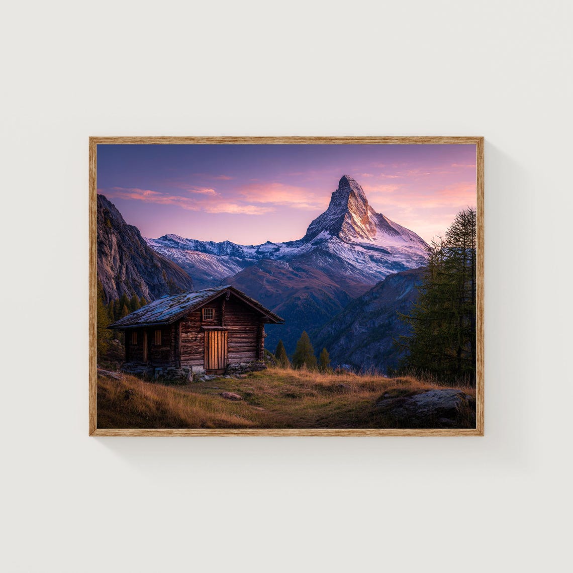 Matterhorn Dusk Pink Clouds Rustic Hut Alpine Switzerland Poster