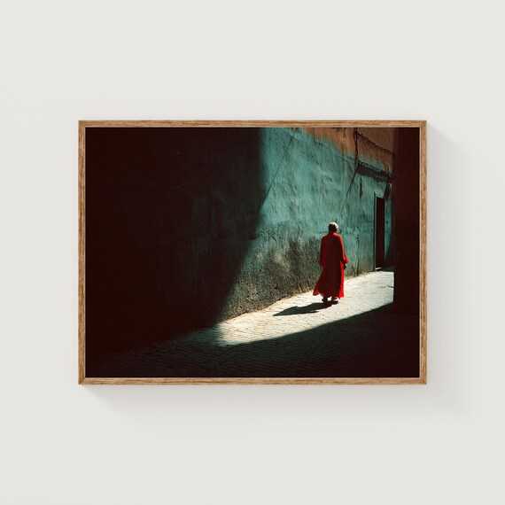 Marrakech Red Cloak Street Photography Dramatic Morocco Poster