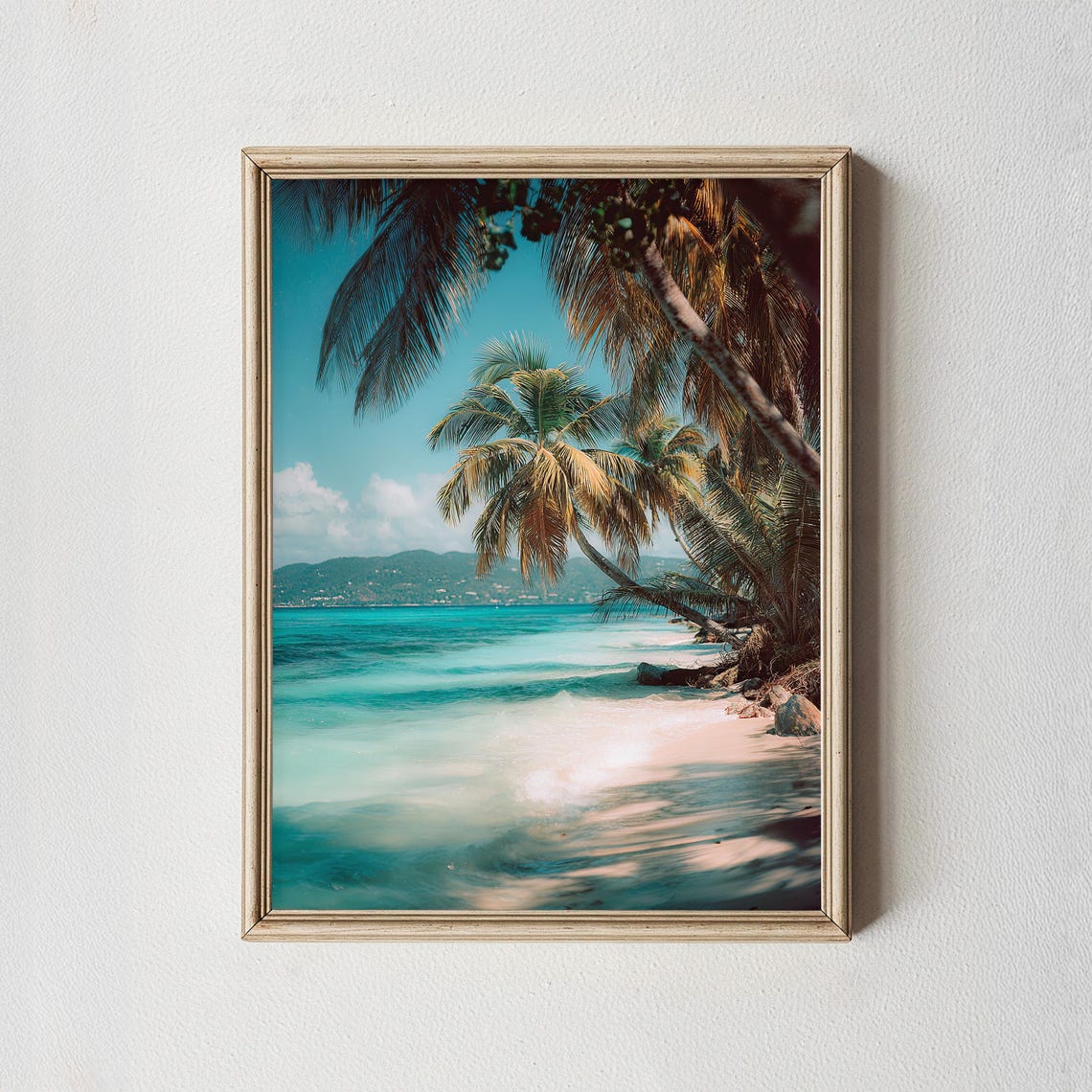 Tropical Beach Turquoise Ocean Palm Trees Coastal Photo Poster