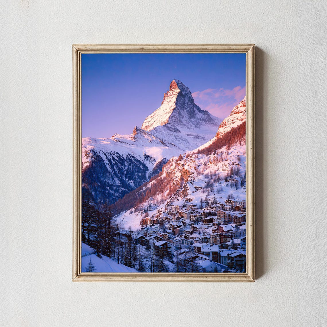 Matterhorn Snowy Zermatt Village Dusk Winter Mountain Scene Poster