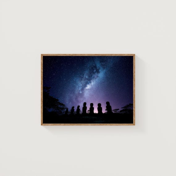 Easter Island Moai Print Milky Way Night Sky Photography