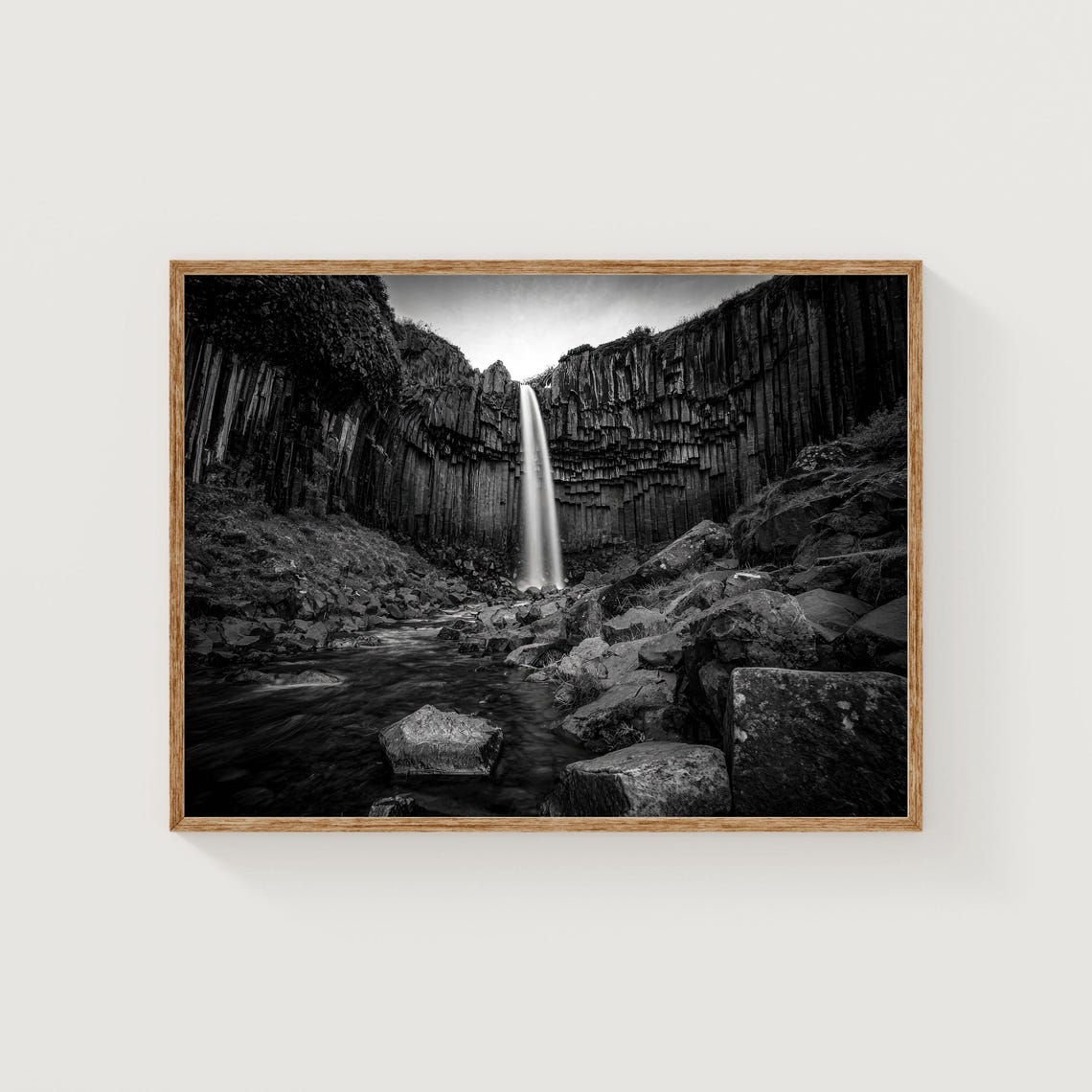 Svartifoss Waterfall Iceland Black And White Basalt Columns Poster