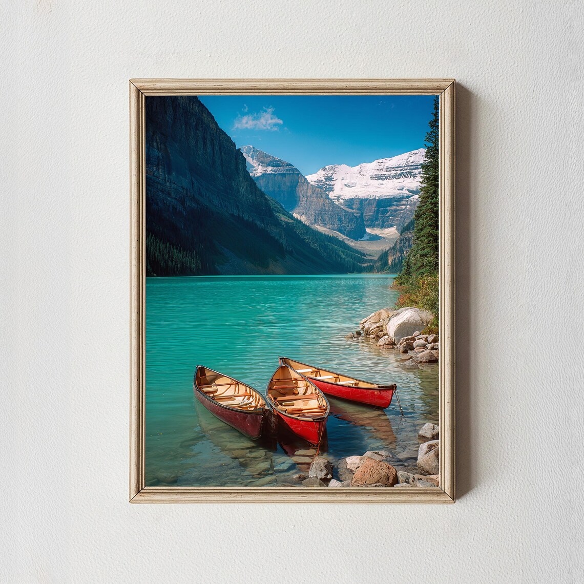 Lake Louise Red Canoes Turquoise Water Banff Mountain Photo Poster