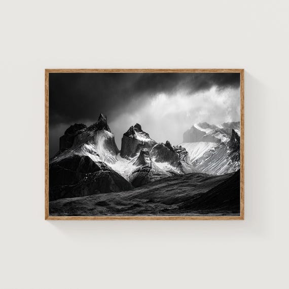 Torres Del Paine Print Landscape Black And White Mountain Photography