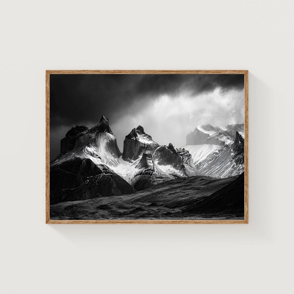 Torres del Paine Black and White Dramatic Storm Mountain Poster