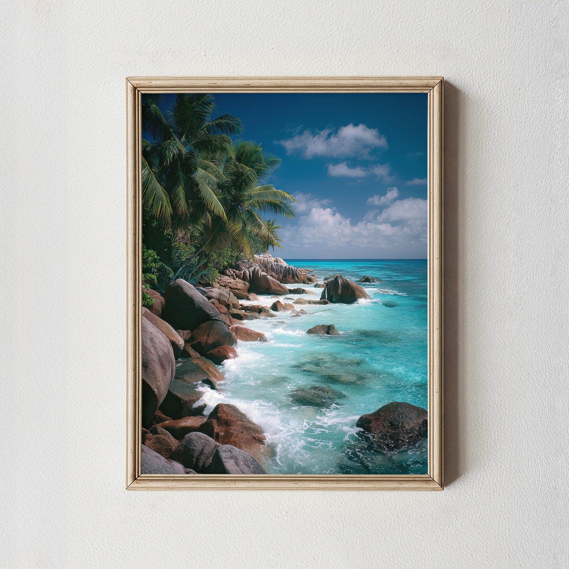 Tropical Granite Boulder Beach Turquoise Ocean Coastal Poster