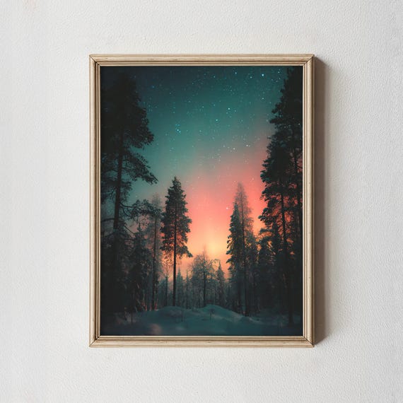 Aurora Borealis Fine Art Print Nordic Winter Forest Photography