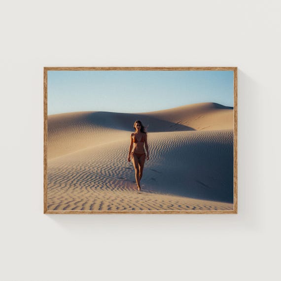 Desert Dunes Woman Art Print Golden Hour Landscape