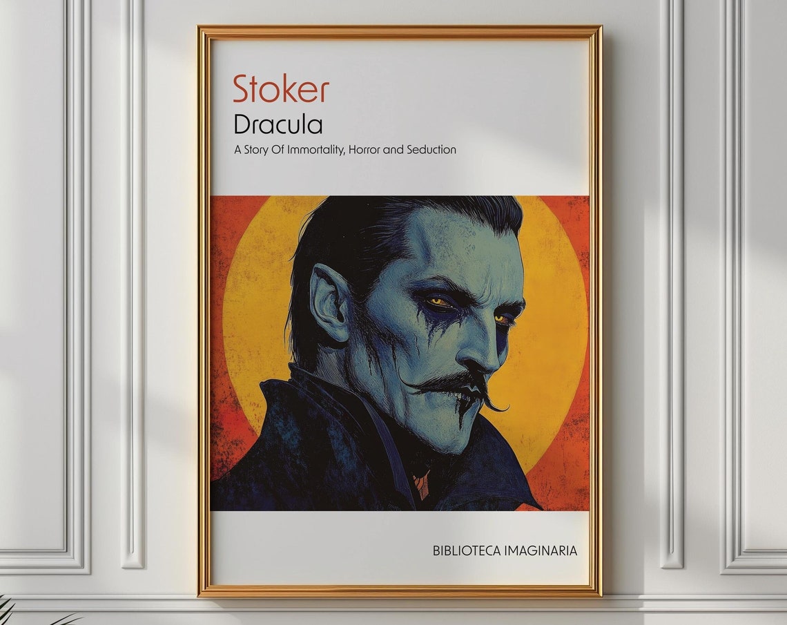 Dracula Stoker Gothic Vampire Portrait Orange Sun Horror Art Poster